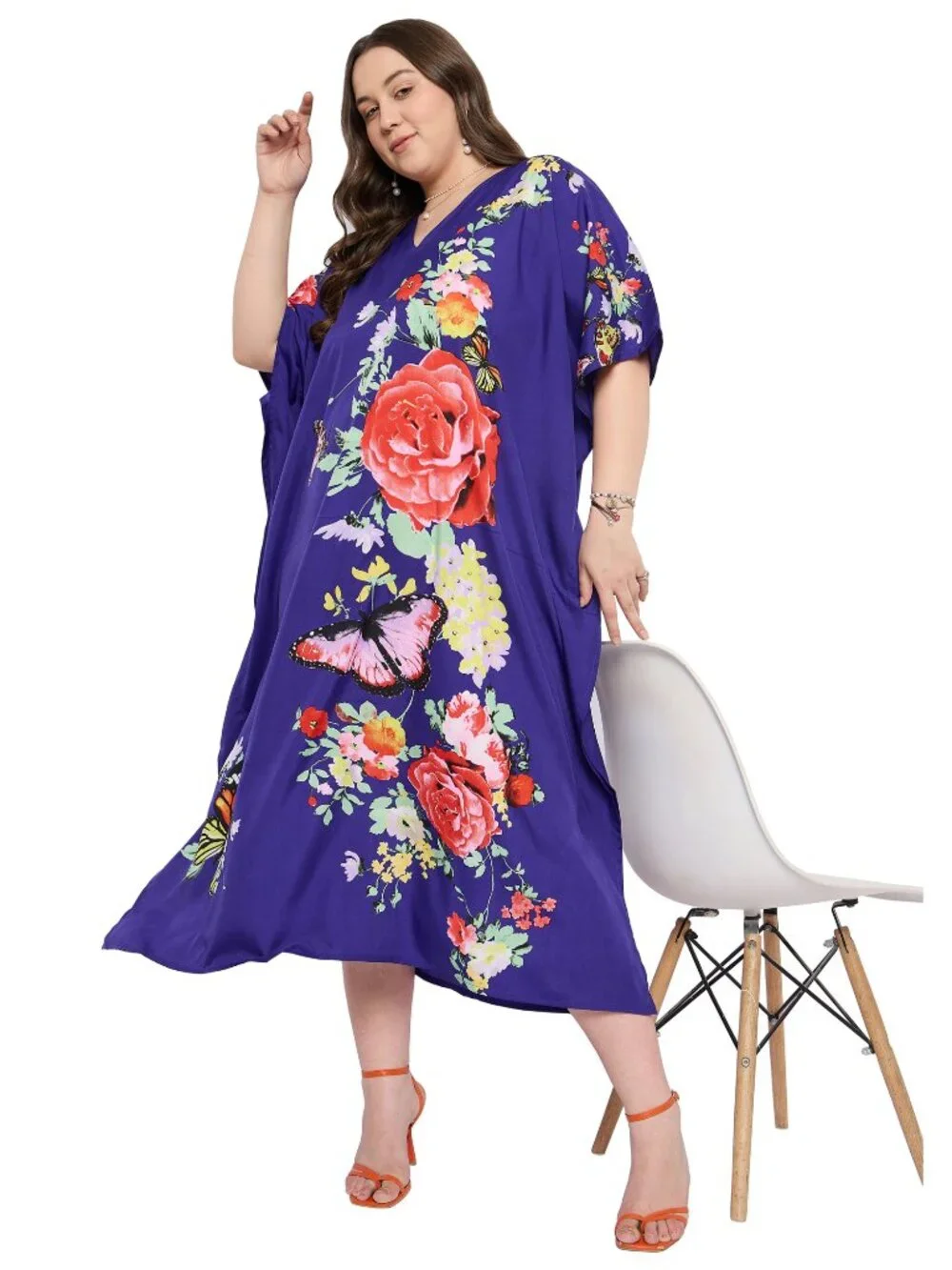 Gypsie Blu Women Floral Printed Caftan Dress Plus Size Maxi Moo Moos Dresses - Picture 7 of 7